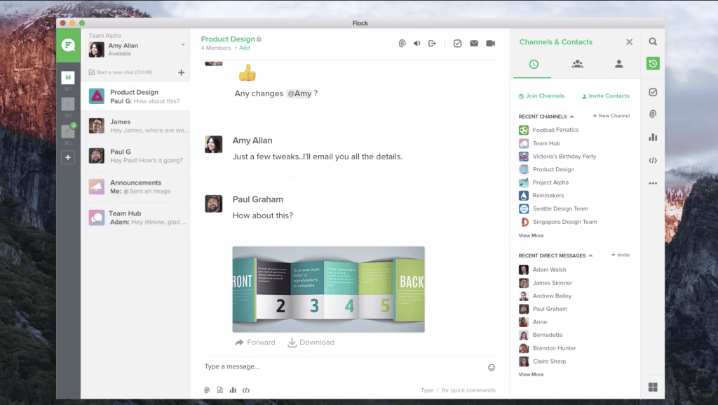 Picture showing the Flock platform where team members can chat with each other 