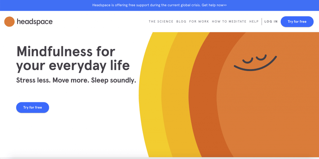 Pictures showing meditation and relaxation platform Headspace's website - work from home tools