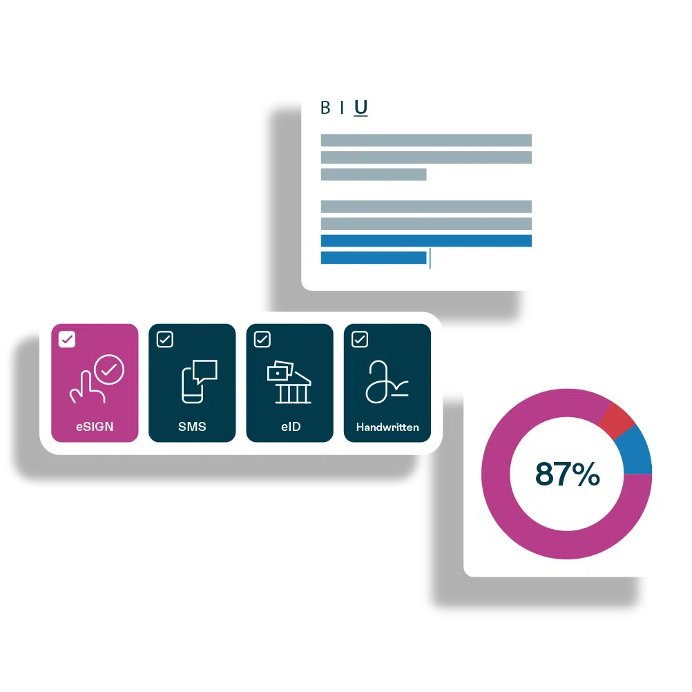 Three boxes symbolising e-signing faster and with different methods