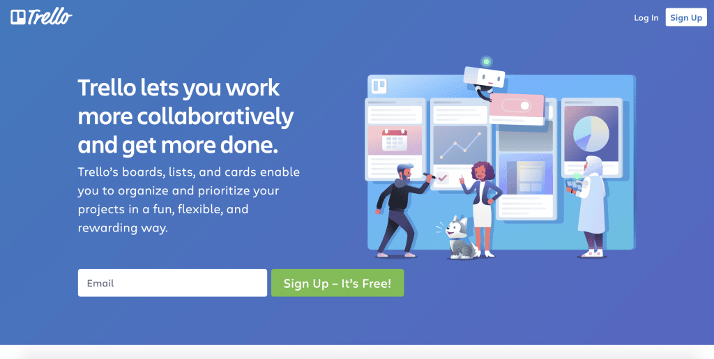 Picture showing Trello (task-management platform) website - work from home tools