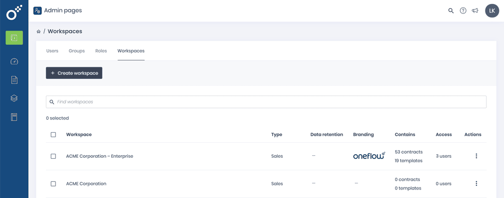 Workspaces in Oneflow