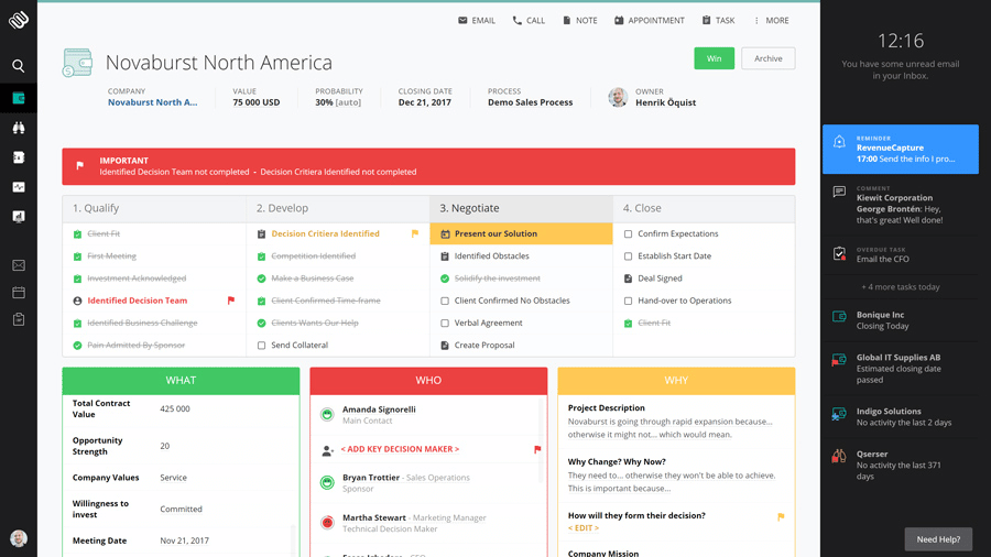 Image showing the dashboard for Membrain CRM - an example of a sales tech stack