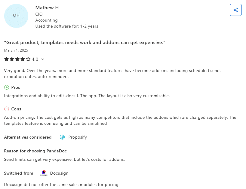 6 HR document management software tools tested and compared 8 PandaDoc review praising the user-friendly platform features, but also mentioning difficult pricing models