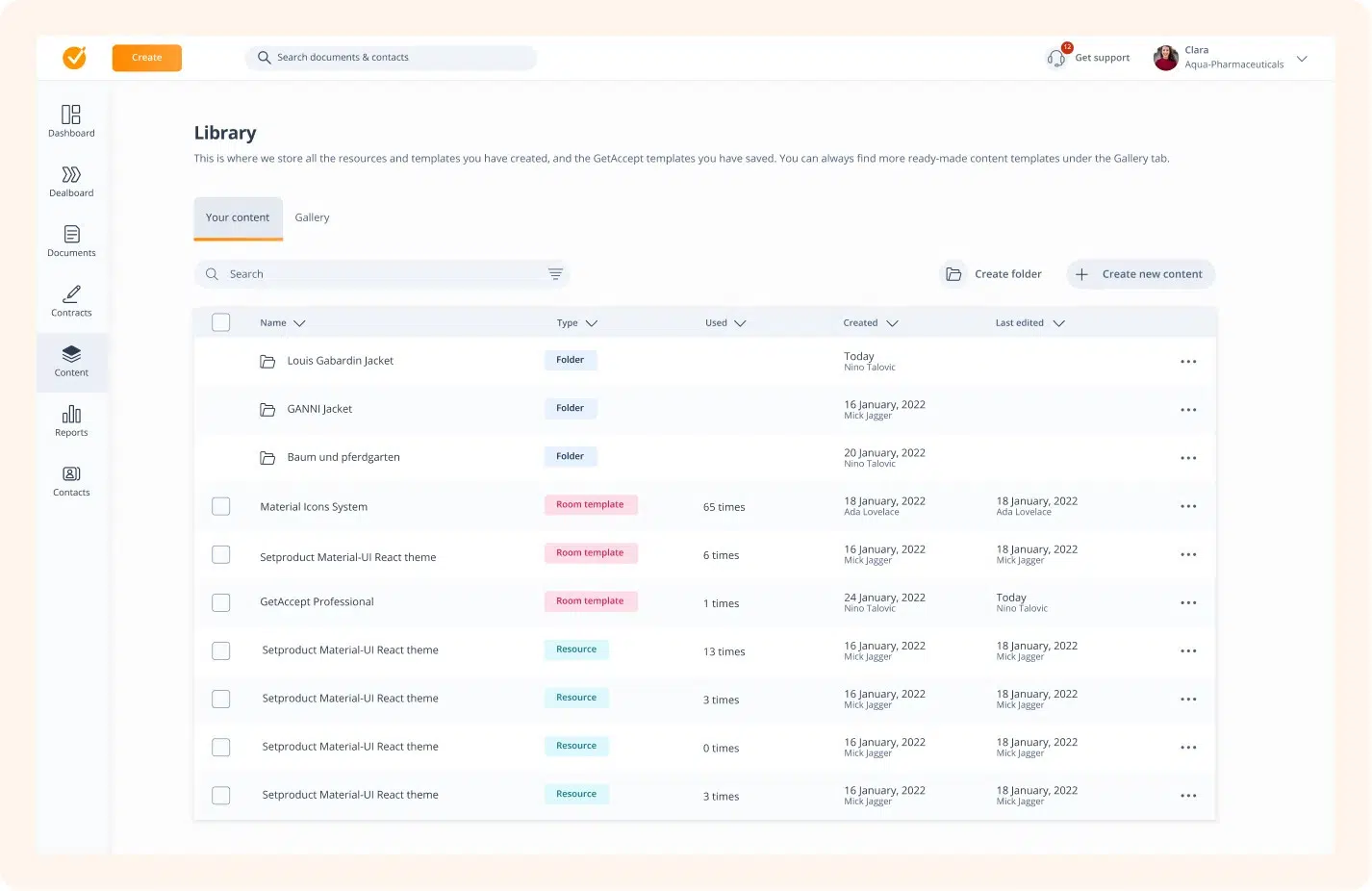 HubSpot integrations: A screenshot of the GetAccept dashboard