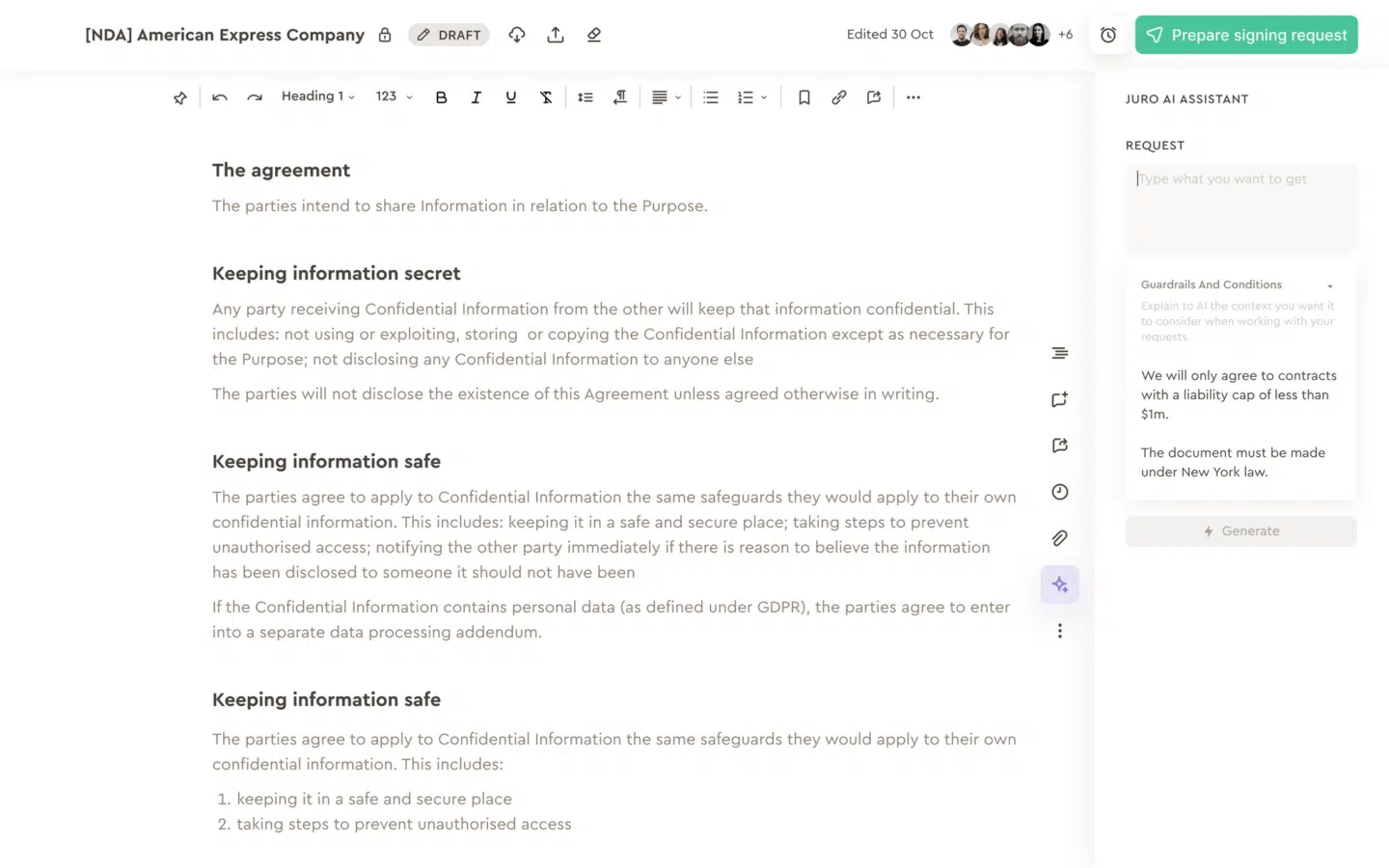 A screenshot of the Juro dashboard