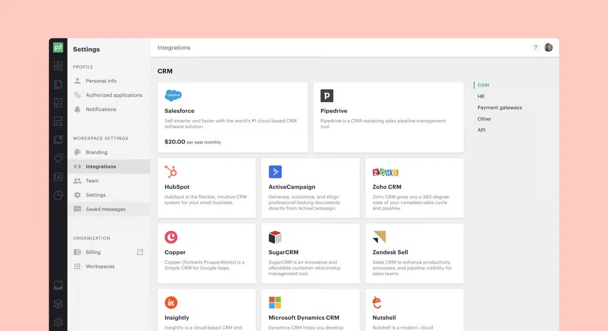 HubSpot contract management: A screenshot of the PandaDoc dashboard