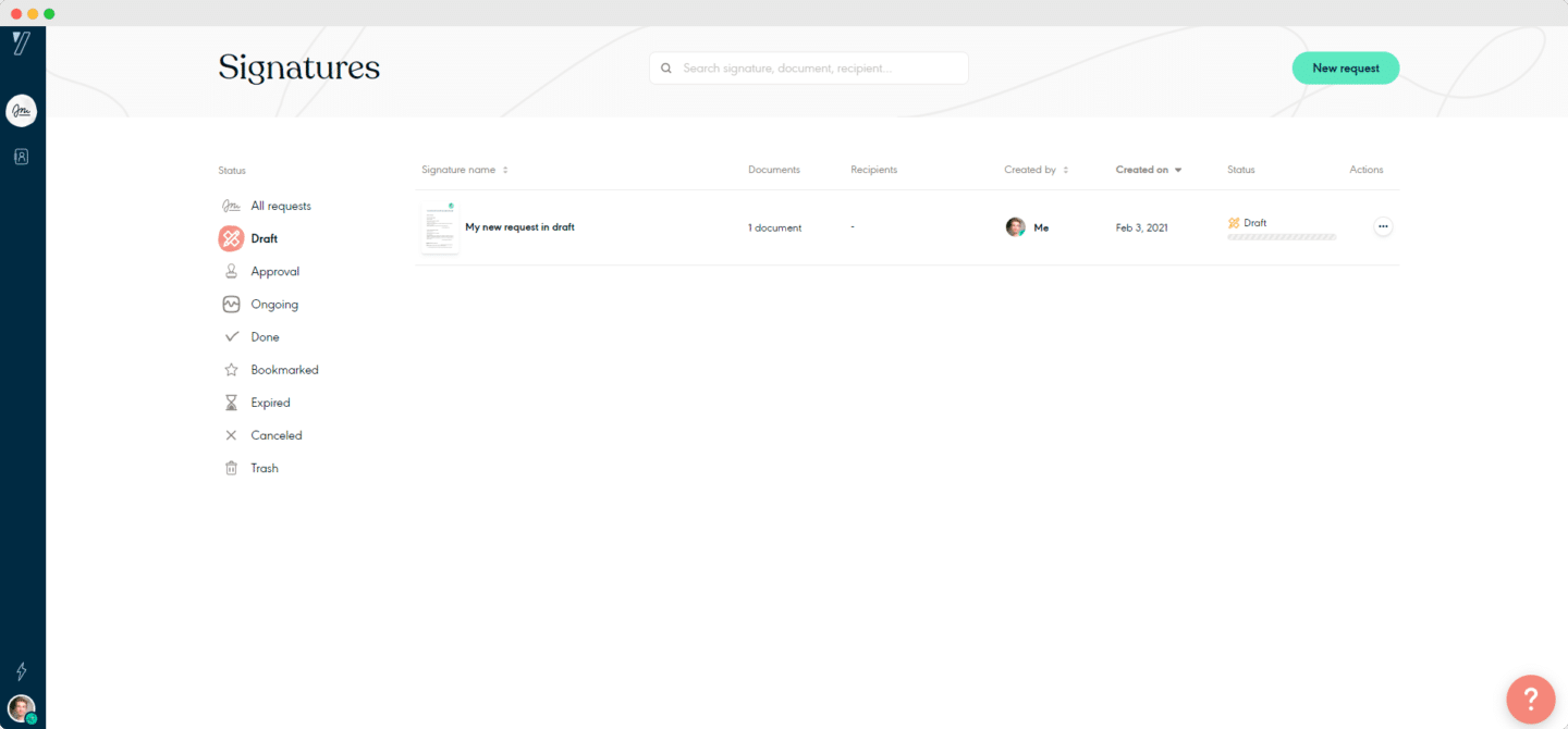 A screenshot of the Yousign dashboard