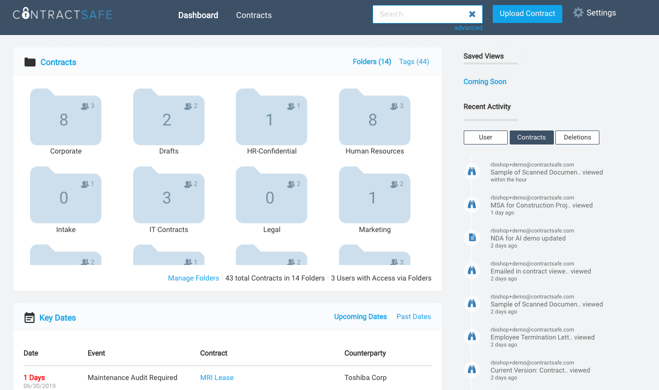 ContractSafe CLM software screenshot - tool allowing document changes tracking