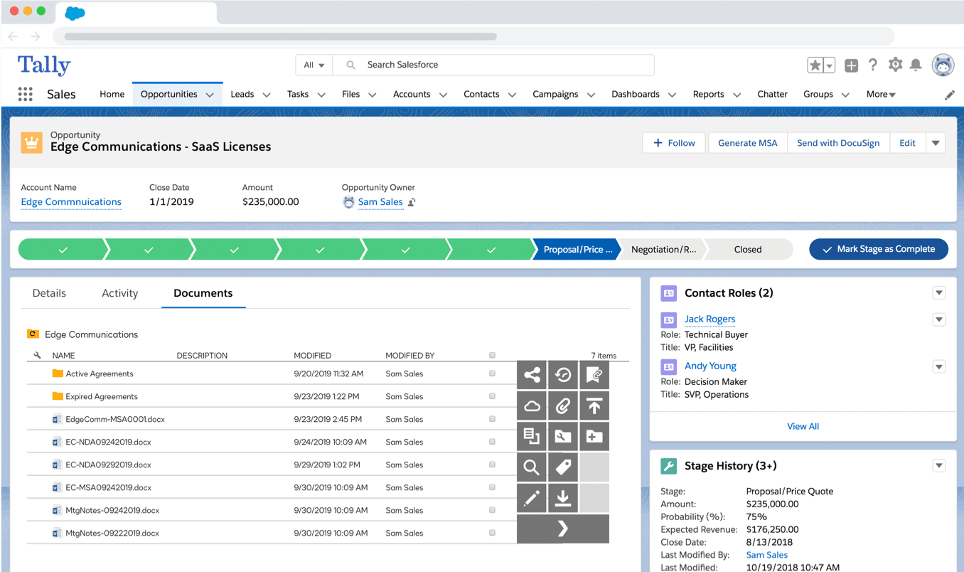 Docusign CLM tool with features for tracking document version control and more