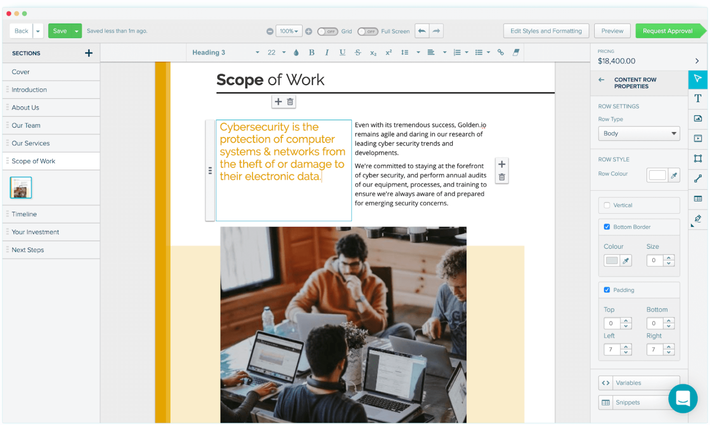 Proposify enables users to create complex documents