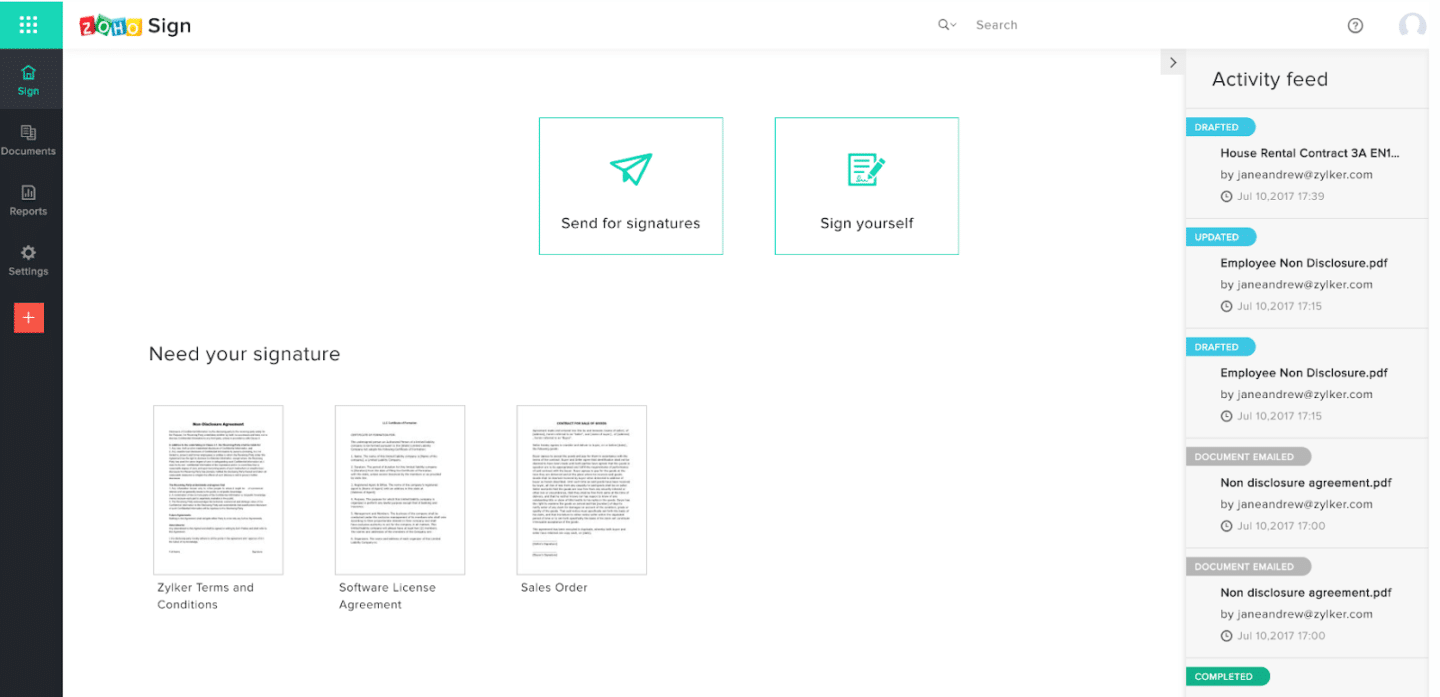 Zoho Sign: Integrated business solution with a free plan for basic needs