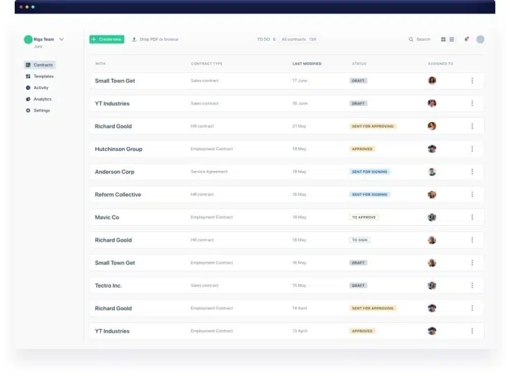 Juro software lets you sign contracts, store and manage them
