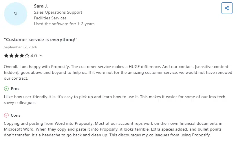 Proposify customer review