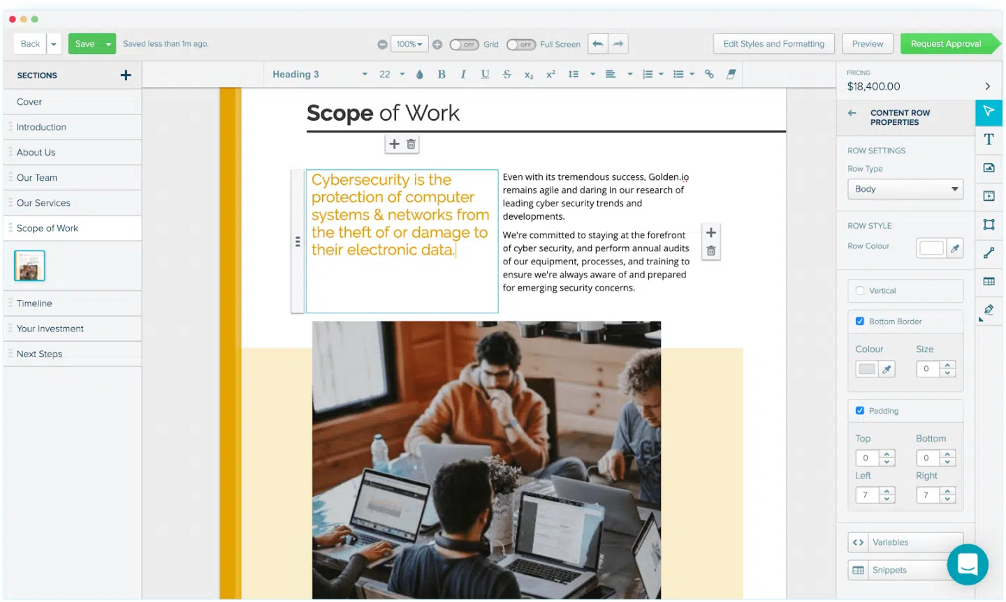 Proposify scope of work configuration
