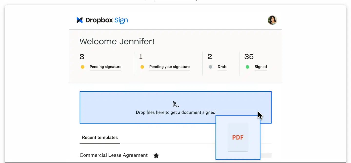 A screenshot of the Dropbox Sign dashboard