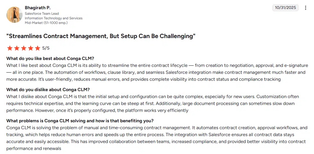 7 sales contract management software tools to speed up your deal cycle 10 Conga CLM sales contract management software user review