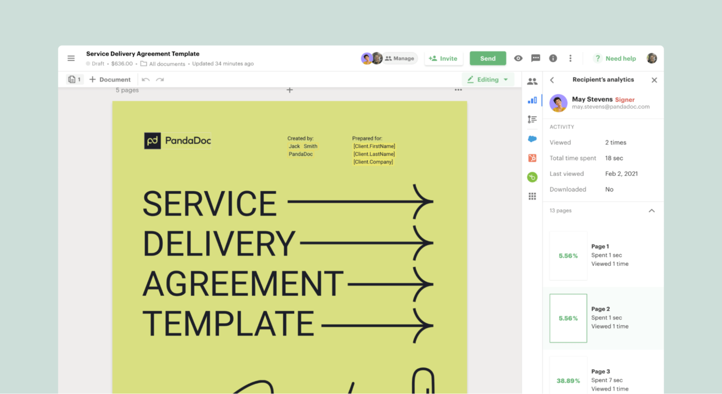 A screenshot of the PandaDoc template