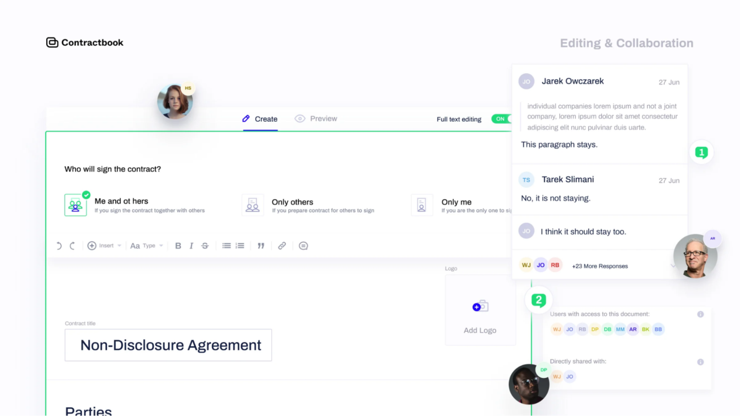 Docusign alternatives: A screenshot of the Contractbook dashboard