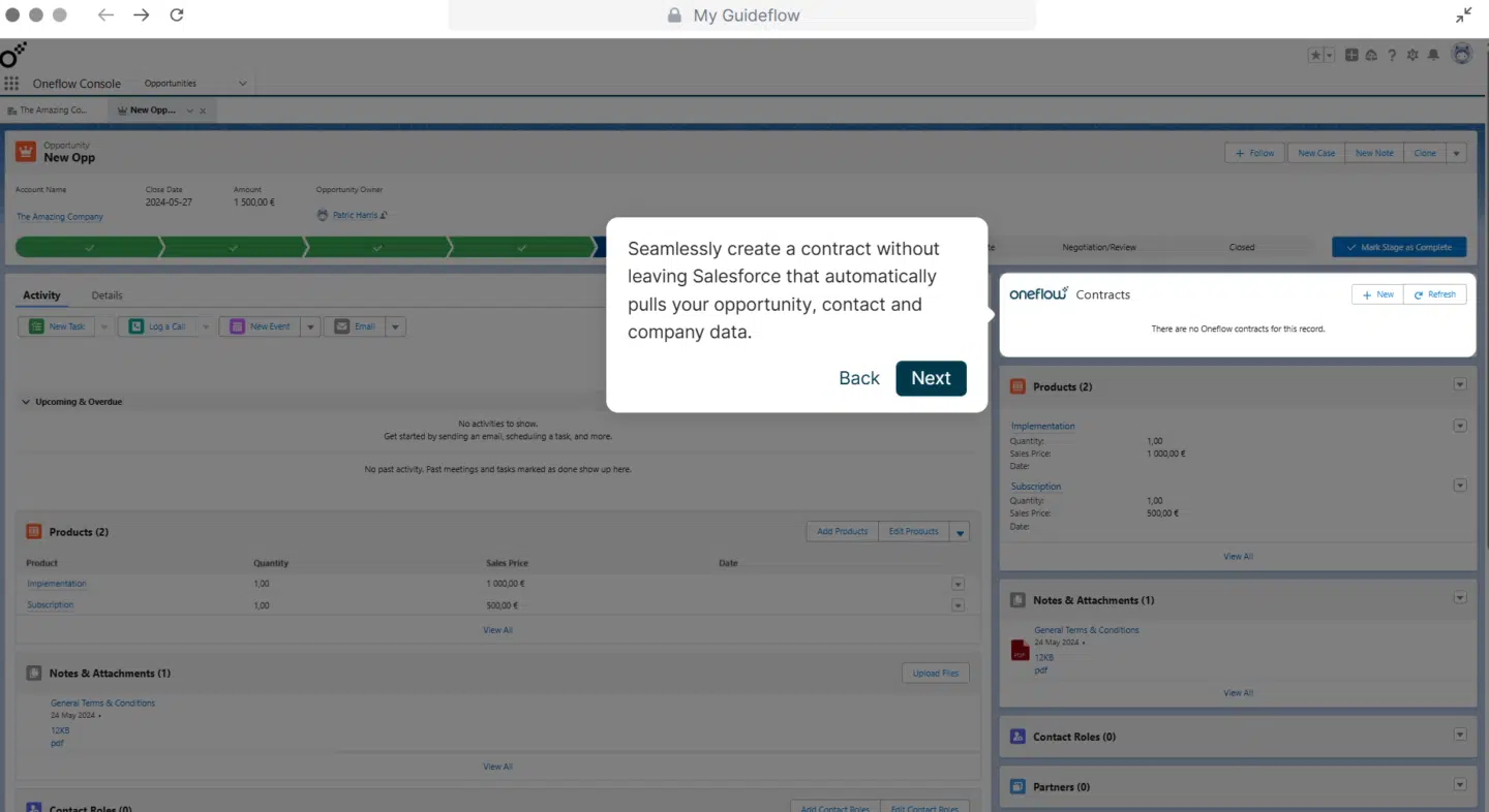 A screenshot of the Oneflow clickable demo