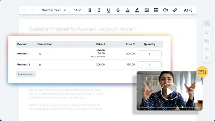Oneflow screenshot with two products listed