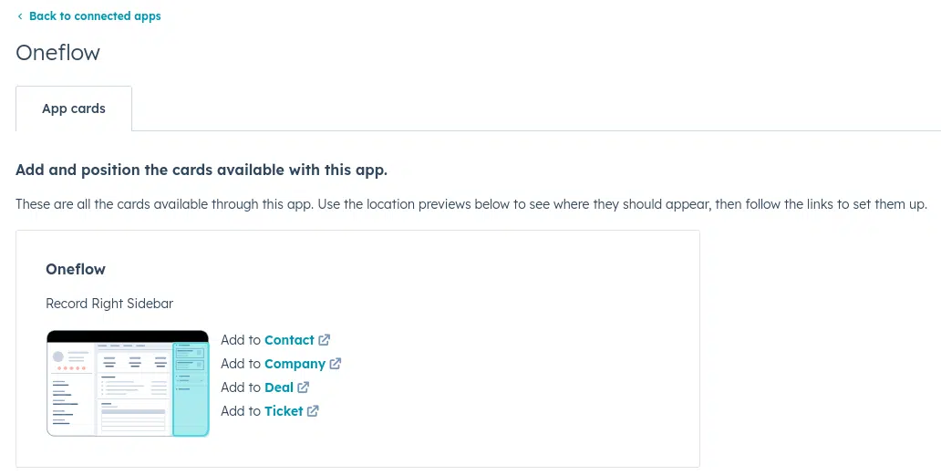 Oneflow integration configuration within HubSpot