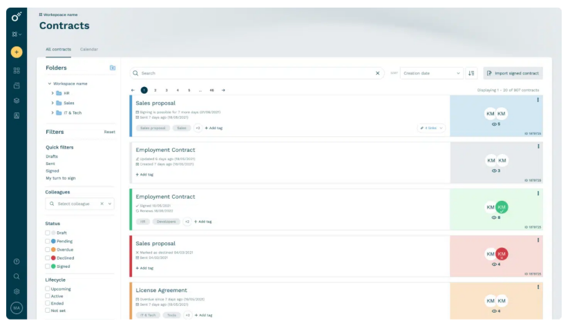 Best Adobe Sign alternatives: A screenshot of the Oneflow dashboard