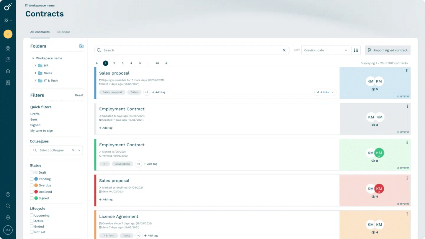 Oneflow’s contracts screen