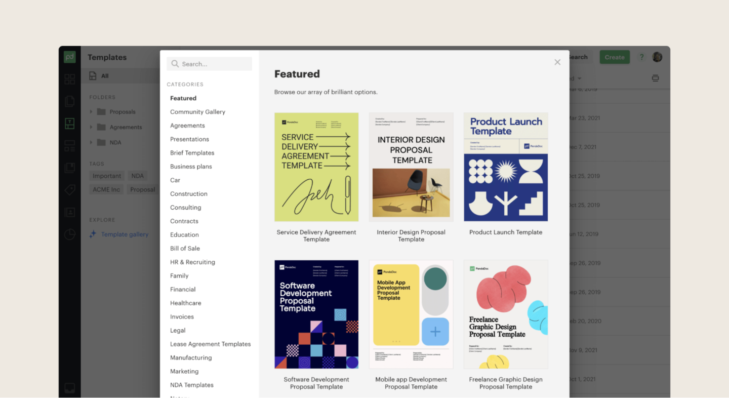UK Docusign alternatives: A screenshot of the PandaDoc dashboard