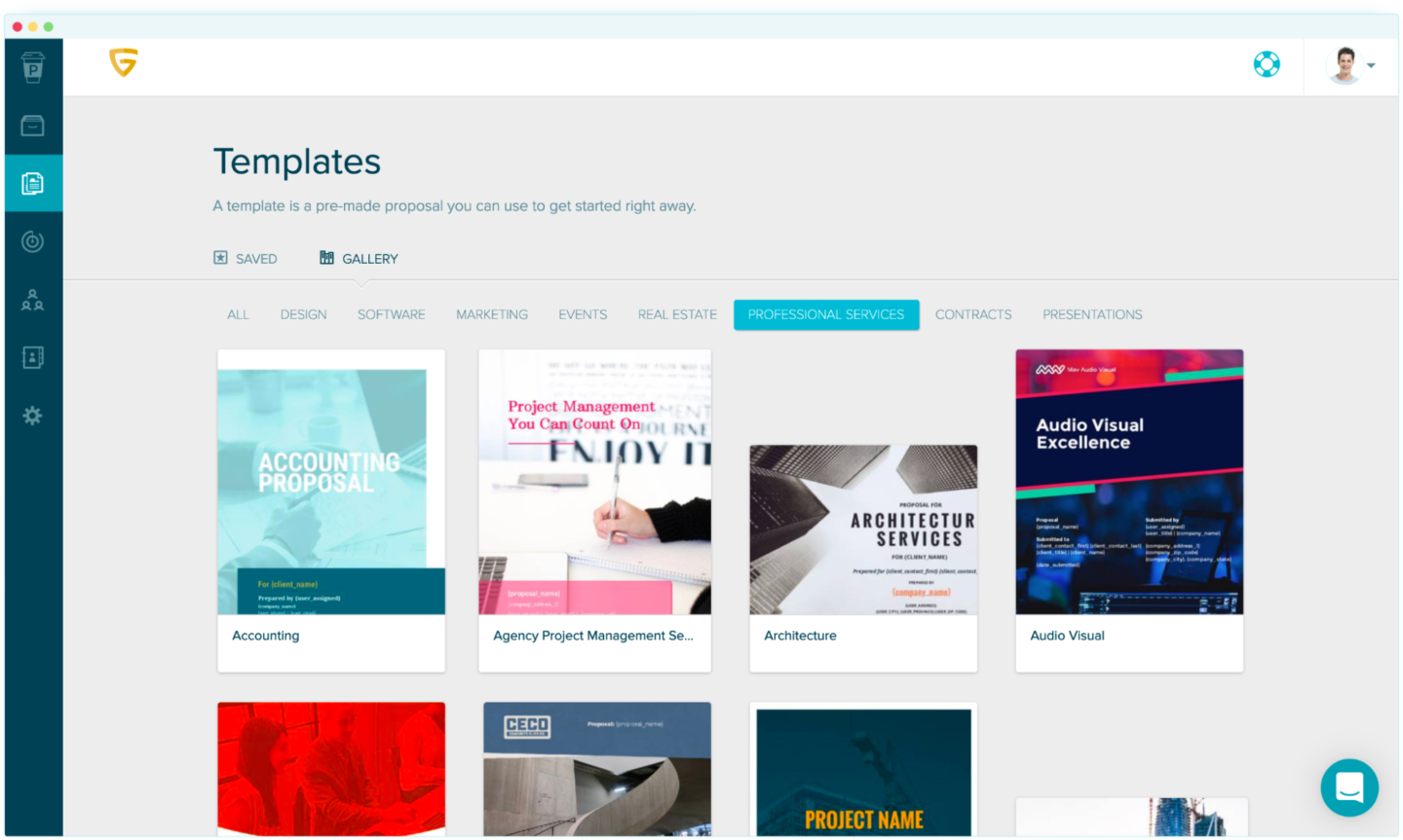 A screenshot of the Proposify dashboard