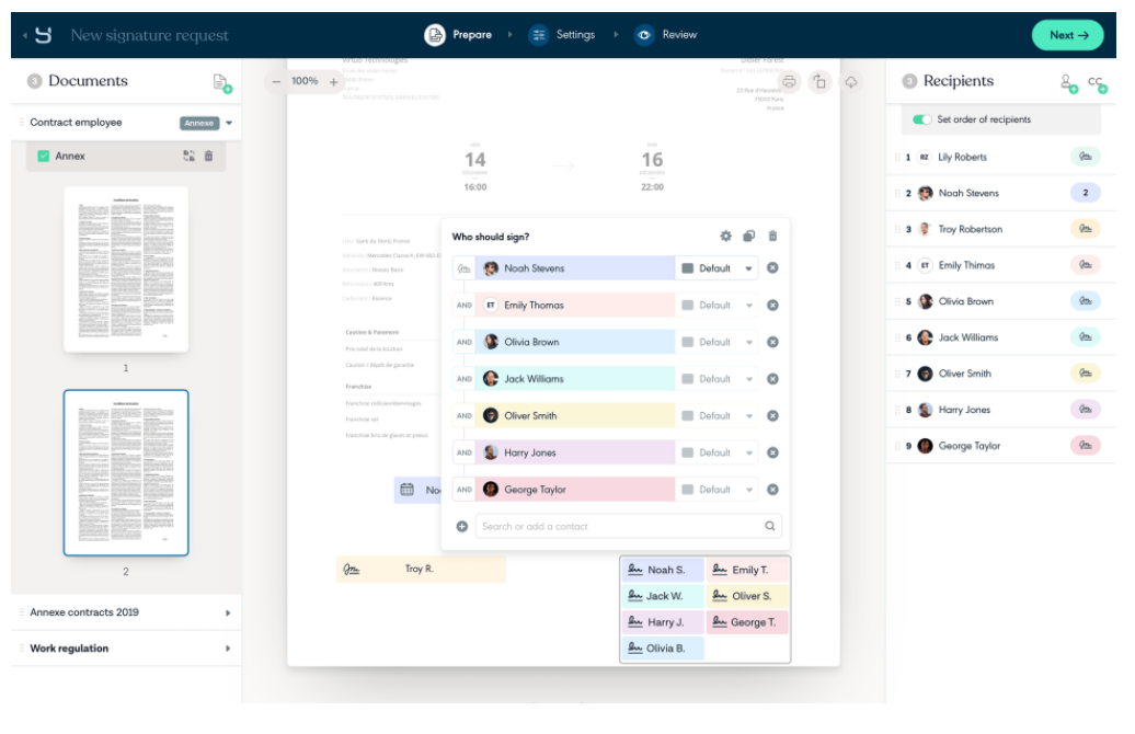Adobe sign alternatives: A screenshot of Yousign dashboard