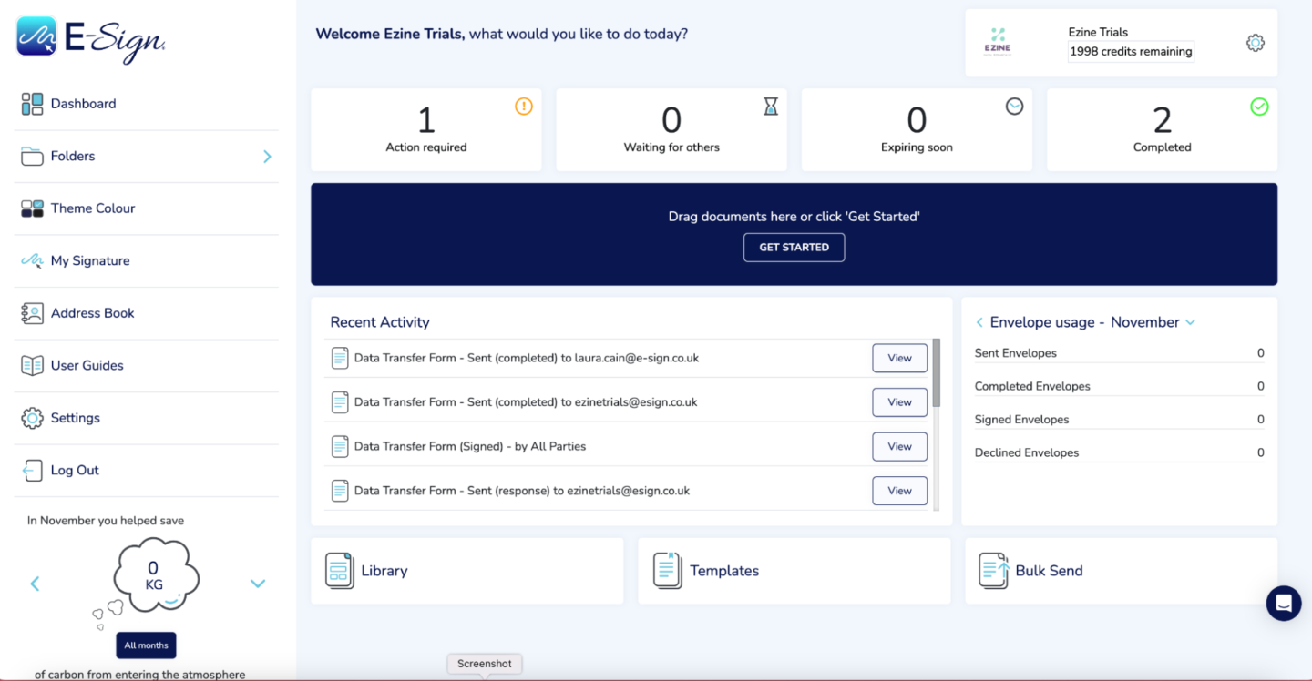 Docusign alternatives: A screenshot of the E-Sign dashboard