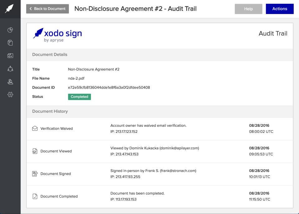 A screenshot of the Xodo Sign dashboard
