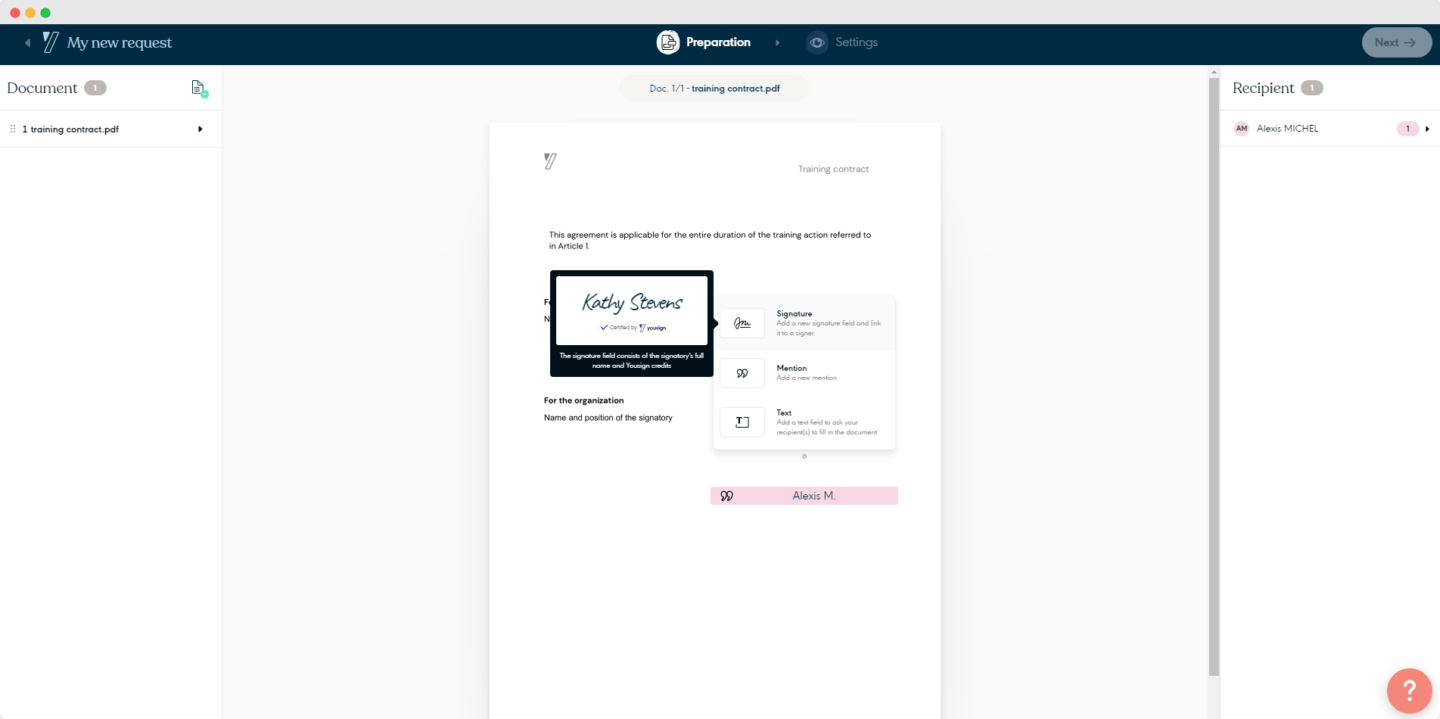 Docusign alternatives: A screenshot of the Yousign dashboard
