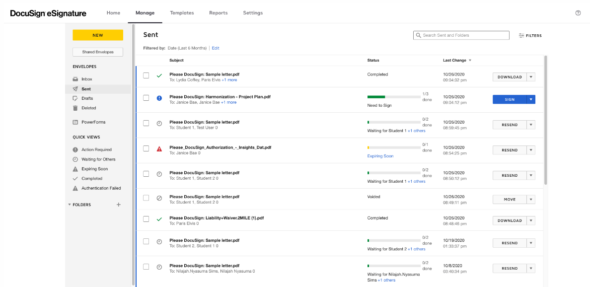 DocuSign dashboard screenshot