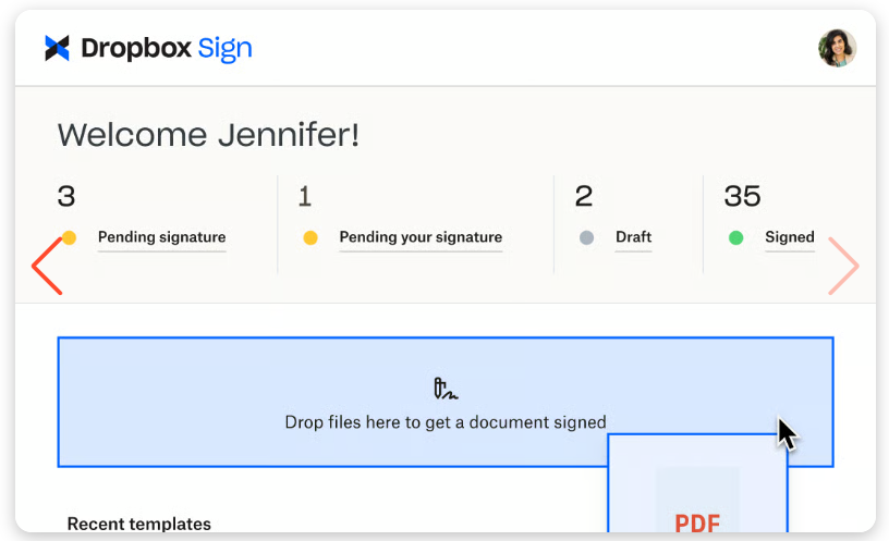 PandaDoc alternatives: A screenshot of the Dropox Sign dashboard 
