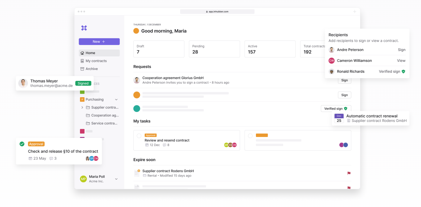 Inhubber dashboard screenshot