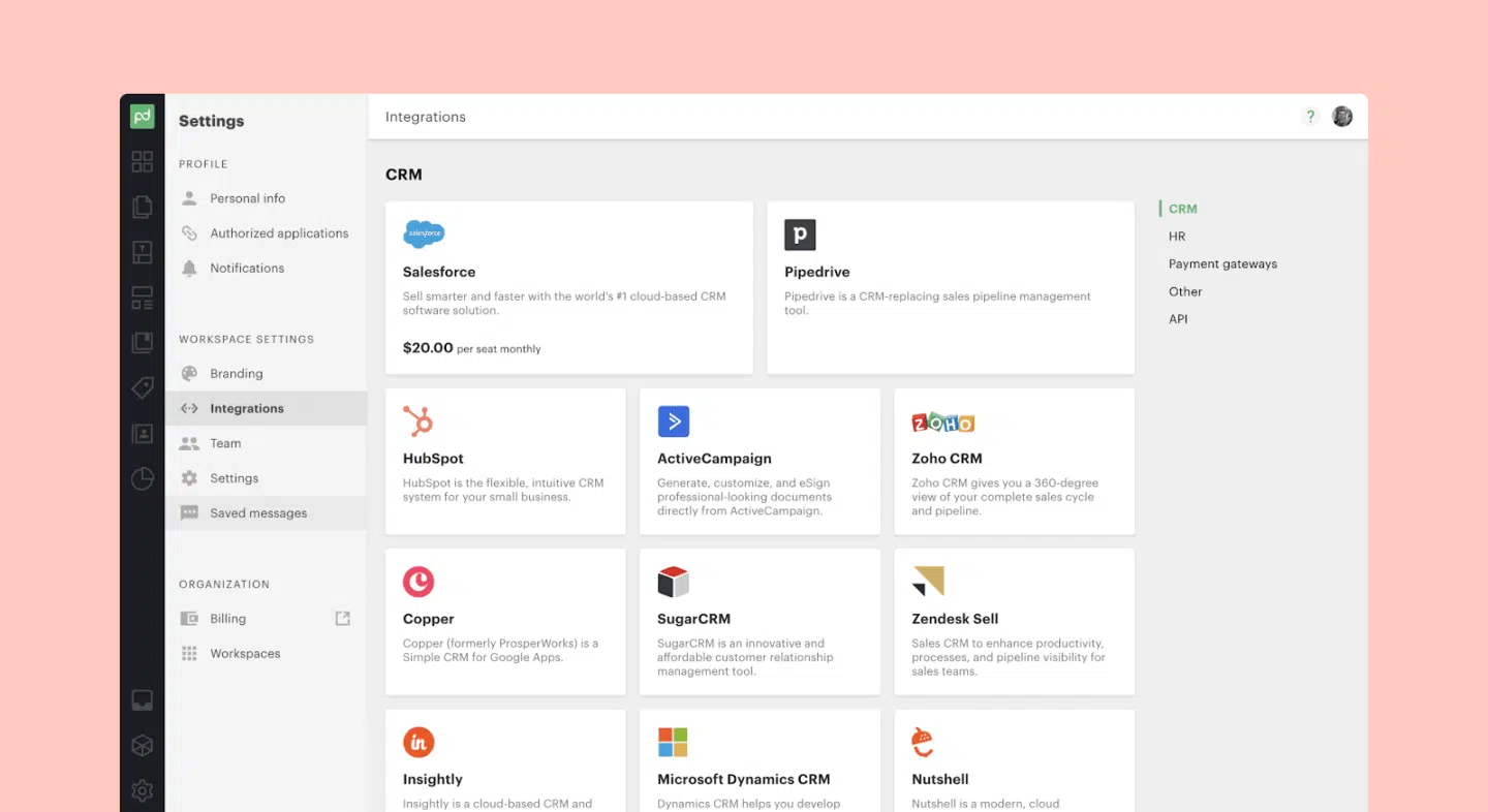 A screenshot of the PandaDoc dashboard