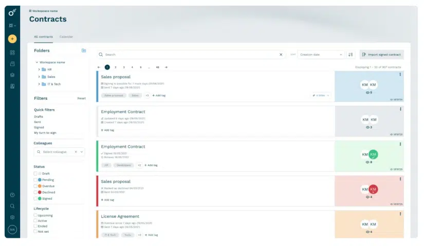Best quoting software: A screenshot of the Oneflow dashboard