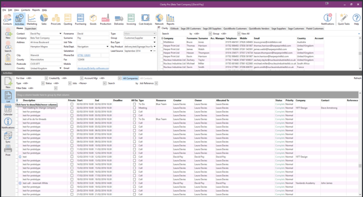 Clarity Software project management and quoting interface
