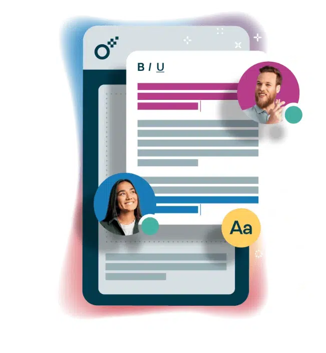 Collaboration tools: A visual of team members collaborating on a document