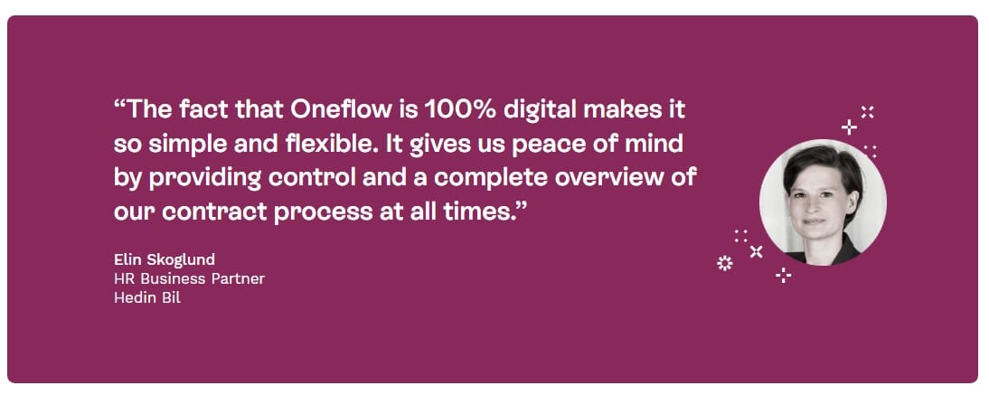 A quote from Elin Skoglund published in the Oneflow and Hedin Bil case study 