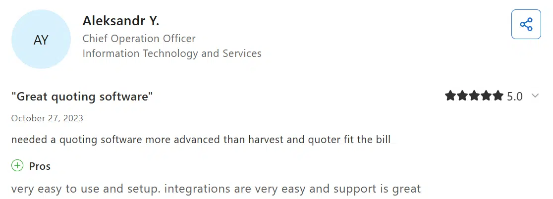 Quoter customer review