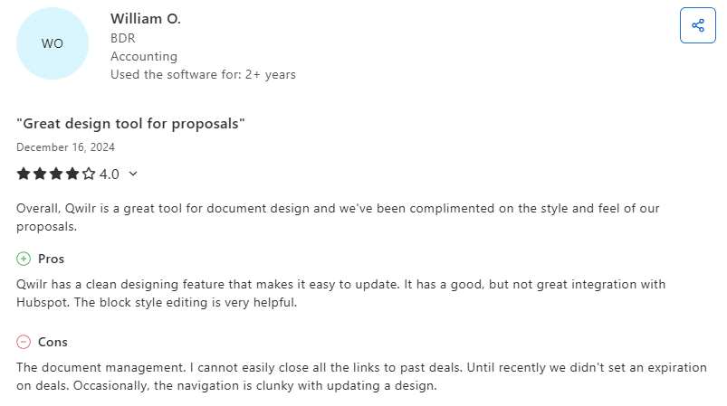 Qwilr customer review