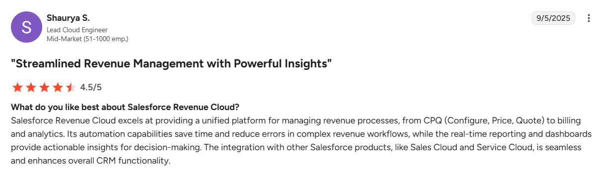 Salesforce CPQ customer review