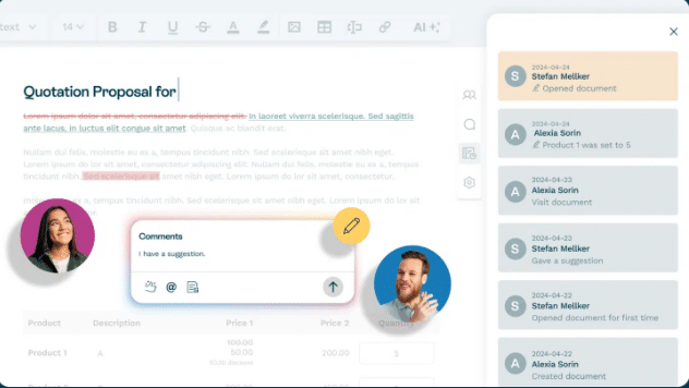 An image depicting real-time collaboration features of Oneflow