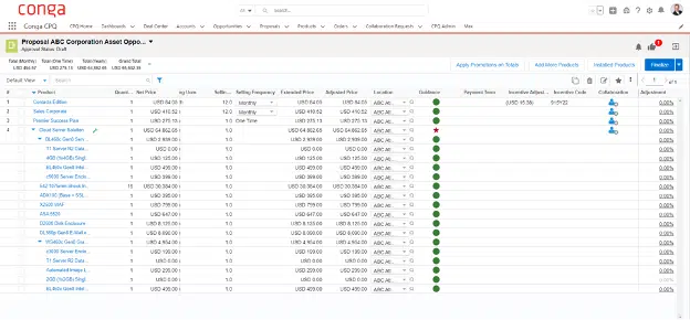 A screenshot of the Conga CPQ solution dashboard that helps improve cash flow