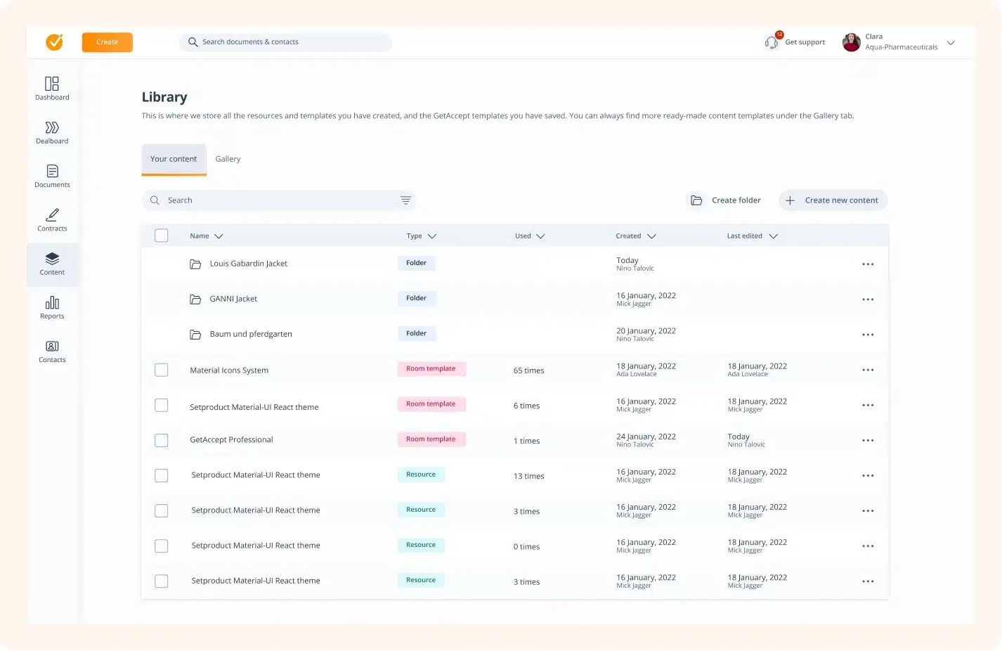 Stored sales content inside the GetApp dashboard for future reference of the customer success team