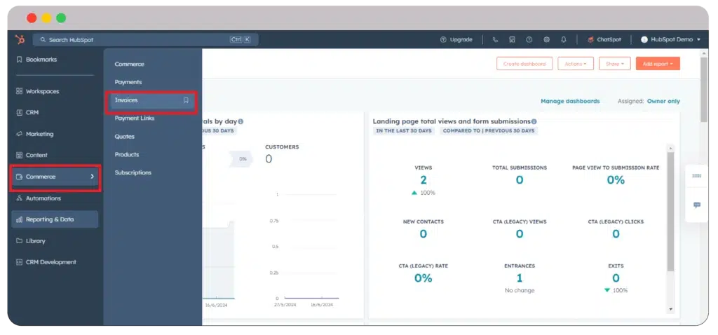 HubSpot Commerce Hub for documents management