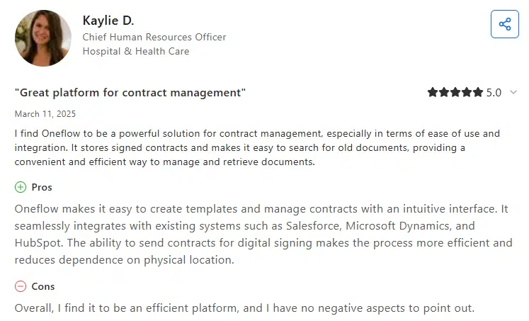 Oneflow sales quote software and contract management solution review