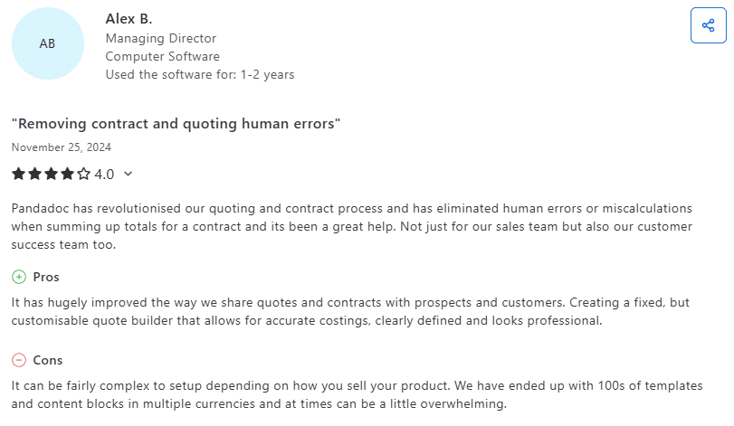 PandaDoc user review